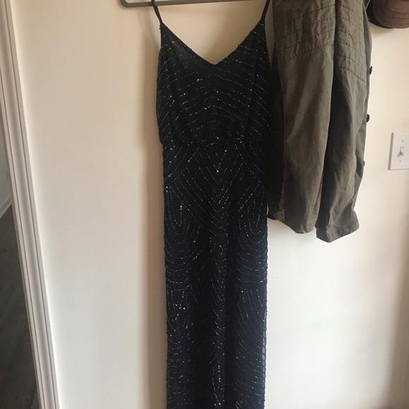 Adrianna Papell Art Deco Beaded Blouson Gown in Navy - Picture 8 of 11